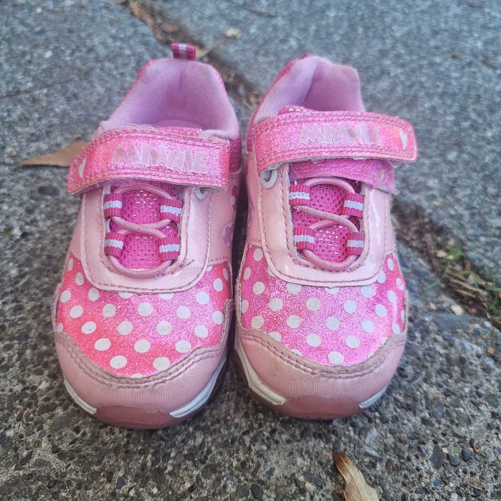 Kids Disney Minnie Mouse‎ Pink Glitter Polka Dot Sneakers Size 7